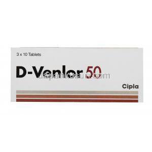 D-ベンラー 50，デスベンラファキシン　E.R　50mg　30錠　箱表面　製造元：Cipla